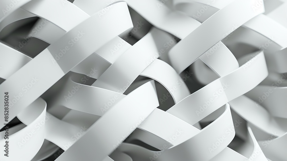 Poster abstract close-up of overlapping white ribbons forming a complex woven texture. modern minimalistic 