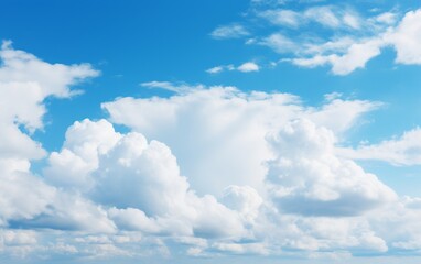 A bright blue sky with fluffy white clouds.