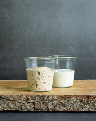 Poolish aus Emmervollkornmehl und Sauerteig aus Dinkel