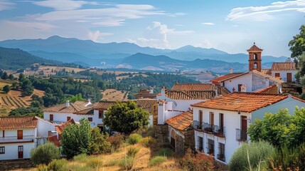 Obraz premium A small village with houses and trees in the background