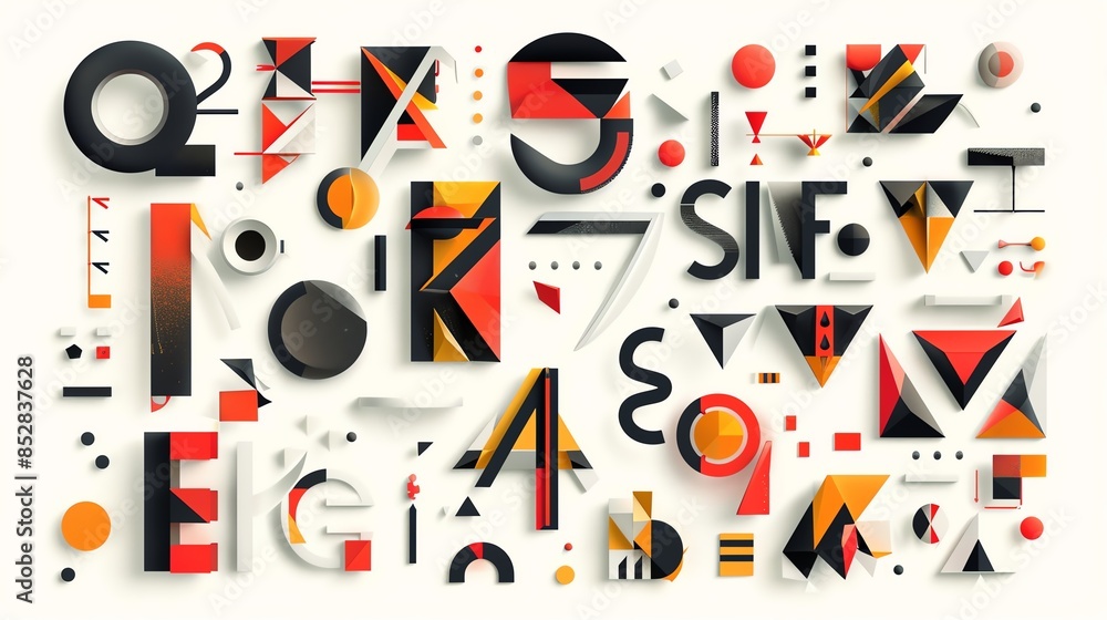 Poster abstract geometric shapes in modern art design with vibrant colors and intricate patterns on a light