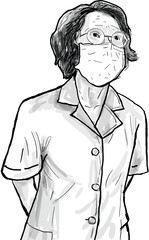 Cartoon nurse in white uniform, elderly woman