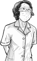 Cartoon nurse in a white uniform, a woman with a lot of work experience