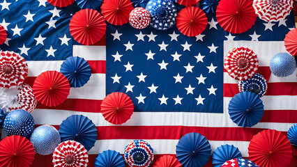 Fototapeta premium Fourth of July aesthetic wallpaper, Independence day concept background, Fourth of July dessert, Independence day's foods, USA holidays, AI generated