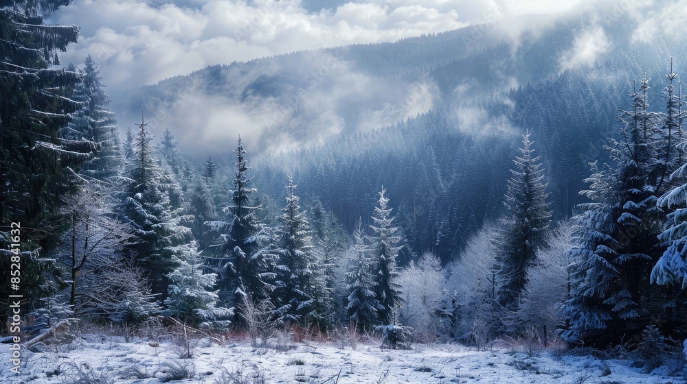 Wall mural beauty of winter forest in protected mountain areas - Wall murals