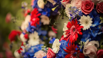 Close-up of a Patriotic-Themed Wreath with Vibrant Colors