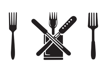 fork, knife, and spoon Icon  silhouette vector isolated on a white background