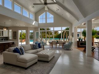 Spacious and Sunlit Two-Story Florida Beach House with Open Cathedral Ceilings and Seamless Indoor/Outdoor Living
