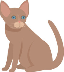 Illustration of a brown cat with blue eyes sitting and waiting