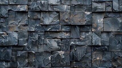 Irregular dark gray bricks dirty and wet wall background stock photo...