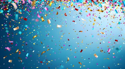 A vibrant blue background with confetti falling from the top, creating an atmosphere of celebration and joy. This background would be suitable for festive or celebratory designs.