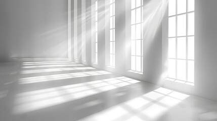 Abstract white background with window shadow. Vector illustration. all focus, brightness, daylight, bright room light, volumetric lighting.