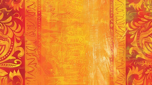 Fototapeta yellow orange tribal hawaiian cotton print background, 16:9