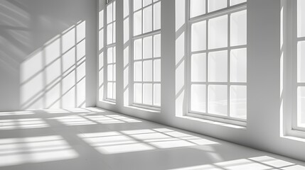Abstract white background with window shadow. Vector illustration. all focus, brightness, daylight, bright room light, volumetric lighting.