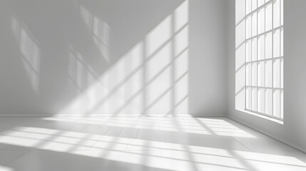 Obraz premium Abstract white background with window shadow. Vector illustration. all focus, brightness, daylight, bright room light, volumetric lighting.