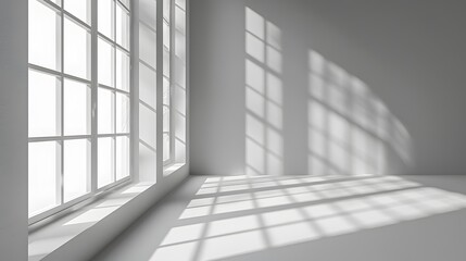 Abstract white background with window shadow. Vector illustration. all focus, brightness, daylight, bright room light, volumetric lighting.