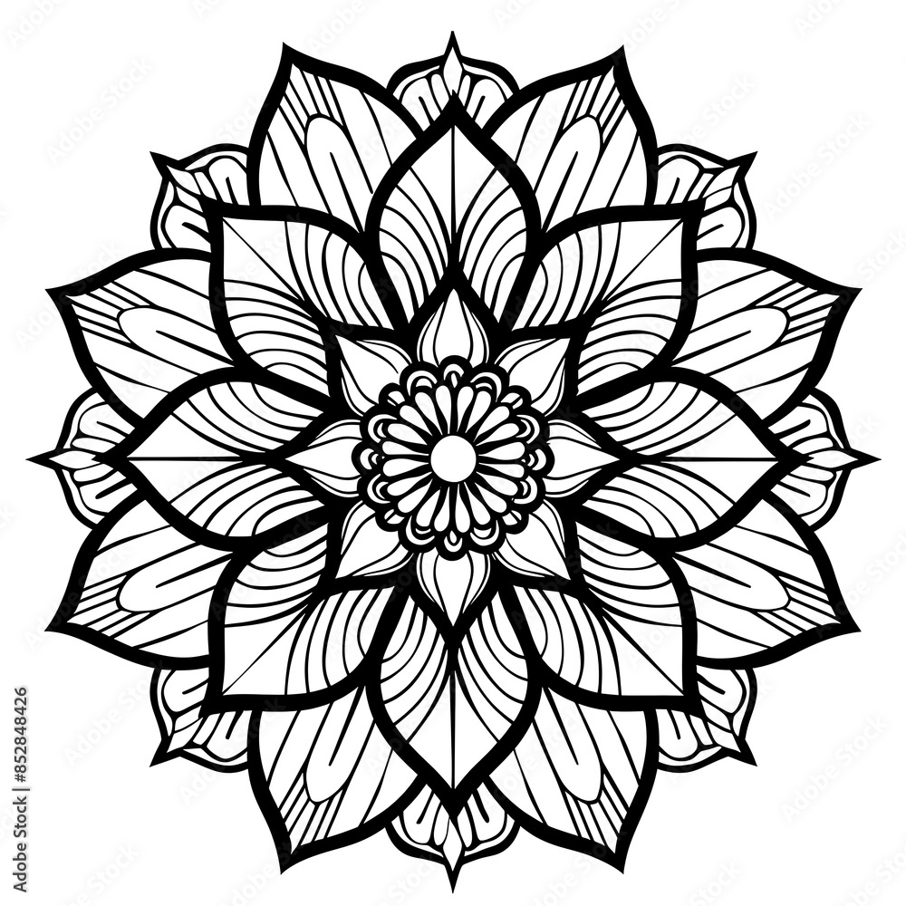Poster simple black mandala with abstract elements, isolated on white background. oriental ethnic ornament 