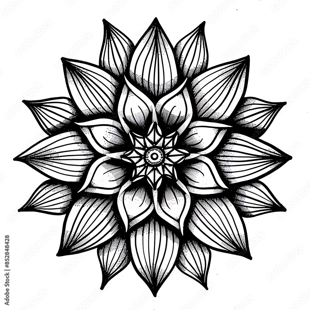 Aufkleber Simple black mandala with abstract elements, isolated on white background. Oriental ethnic ornament black mandala. Design pattern element. Simple floral pattern element. Abstract design.