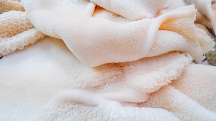 Close-up of fresh animal tripe in a market, ideal for concepts related to butchery, traditional cooking, and culinary preparations for specific regional dishes