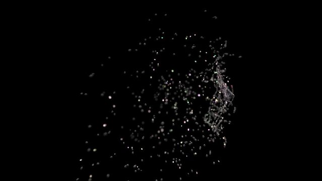soap bubble pop burst explosion over dark black screen, with alpha 4k colorful motion background, ready for compositing, isolated on black