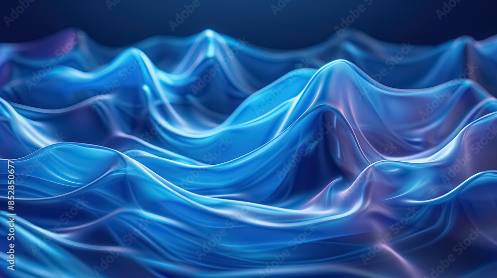 Poster Dynamic 3D wave shapes with varying amplitudes and frequencies, illuminated with diffused lighting to enhance the smoothness and flow 