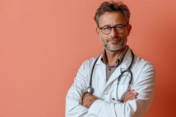 Confident endocrinologist posing with arms crossed in clinic