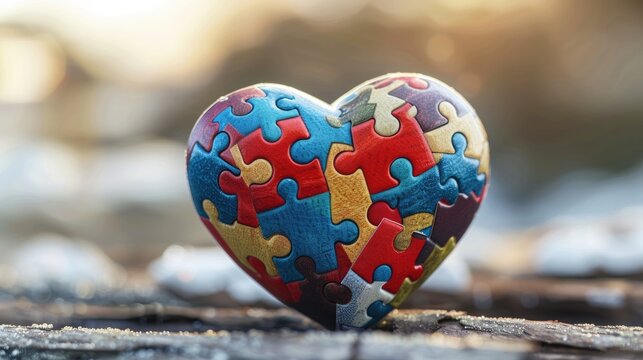 On World Autism Awareness Day we celebrate the theme of mental health care by showcasing a heart adorned with a puzzle or jigsaw pattern - Powered by Adobe