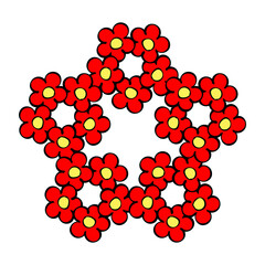 Floral pattern isolated on white background. Flower with red petals. Decoration and design for postcard, invitation. Vector art illustration. Hand drawn outline