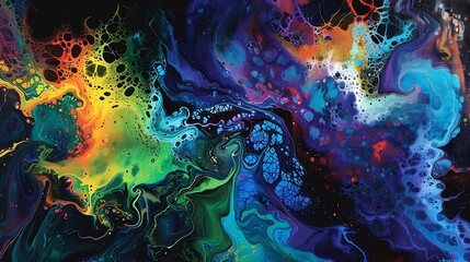 Vibrant liquid colors on canvas.