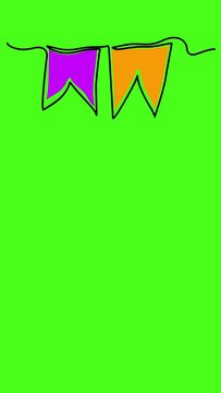 Continuous line art drawing buntings garland. Celebration party hand drawn elements. Triangle flags. Vertical story format