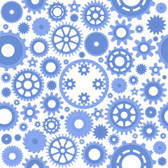 Mechanical parts seamless pattern. Machine gears and wheels. Repeated print. Industrial elements. Technical steel details. Cogwheels mechanism. Engineering technology. Vector background