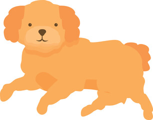Cute cartoon golden doodle puppy is taking a break from playing