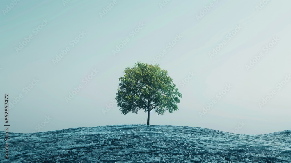 Aufkleber on world environment day highlight a single tree standing alone against a blank backdrop serving as 