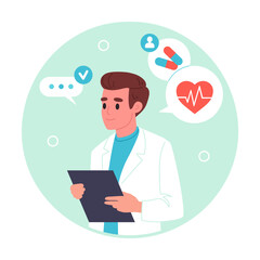 Male doctor avatar. Medical hospital worker, therapist or surgeon consultation, medical doctor business card flat vector illustration. Medical clinic worker