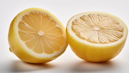Halved lemon isolated on white. Delicious and juicy fruit. Tasty sweet food. Organic and healthy.