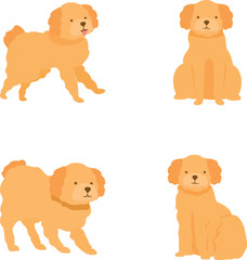 Collection of four adorable cartoon golden doodles in different playful positions