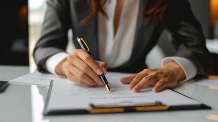Close-up of a Woman's Hand Signing a Document