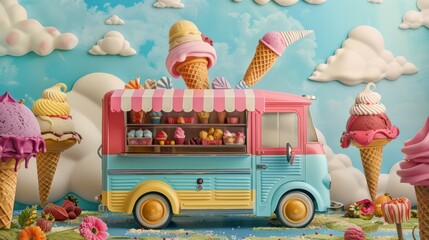 Mobile Fresh Milk Soft Ice Cream Mini Van at Town Park.