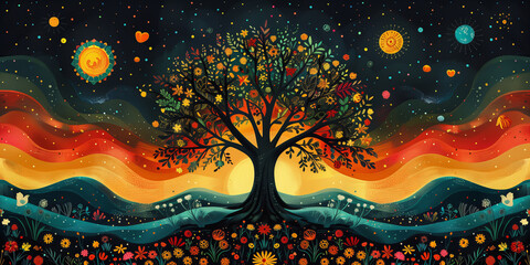 A tree of life representing strength,  growth and power of genus. Creative illustration.