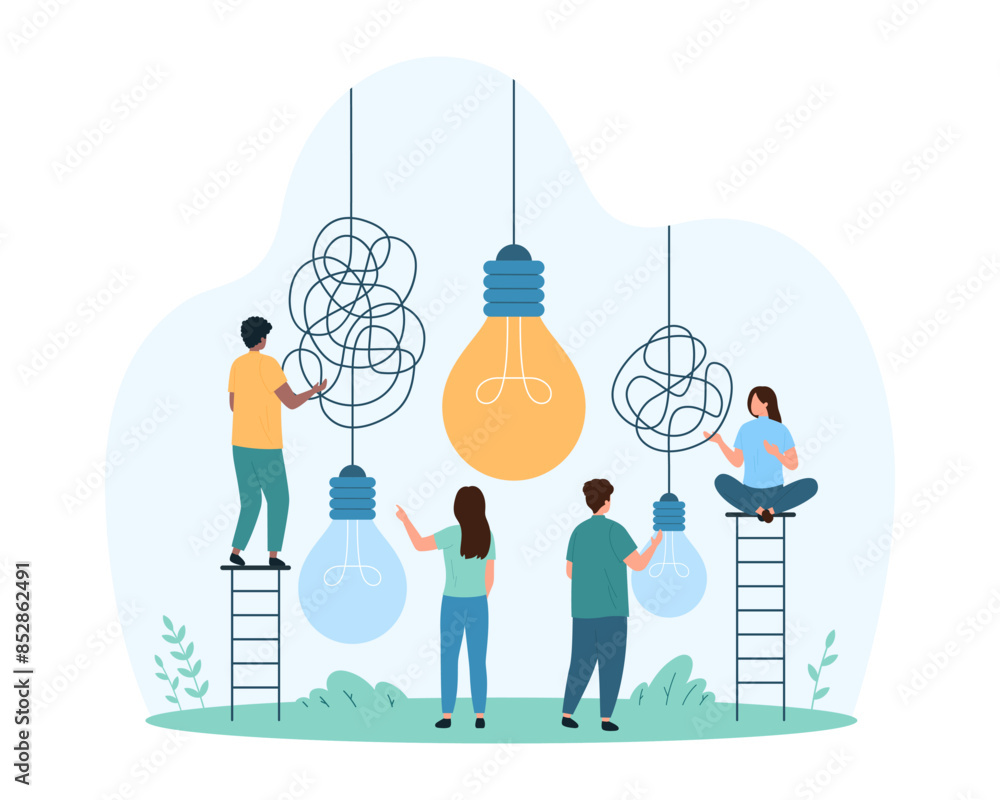 Poster clarity and simplification of solving problem, solution process. tiny people simplify complex task t