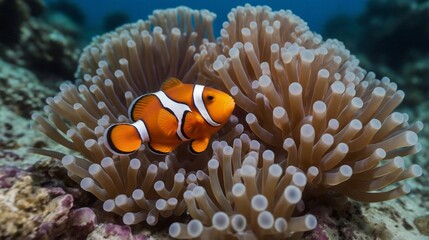 Shot of a clownfish in the anemone