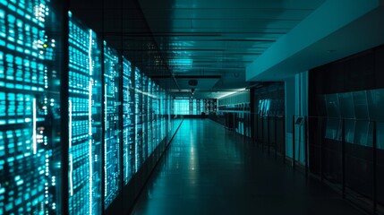 Cyberpunk Hallway with Glowing Blue Panels