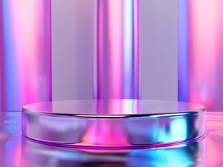 summer color, Futuristic Metallic  style background, empty 3D pedestal podium, photorealistic