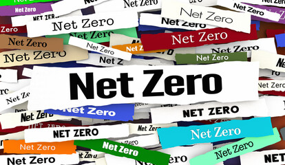 Net Zero News Headlines Carbon Emission Reducation Neutral Pledge Promise 3d Illustration