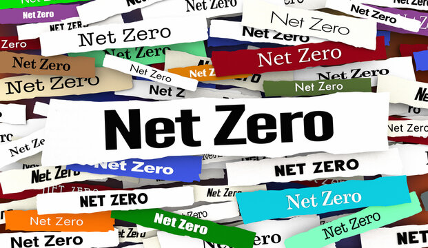 Net Zero News Headlines Carbon Emission Reducation Neutral Pledge Promise 3d Illustration