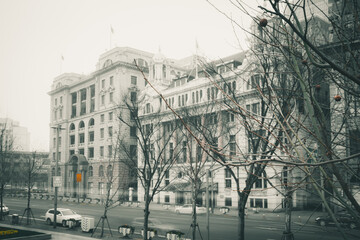 Buildings and art deco architecture along The Bund in Shanghai, China