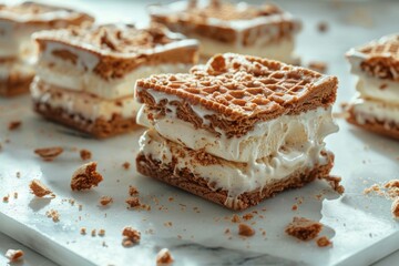 A studio shot featuring a stack of homemade ice cream sandwiches