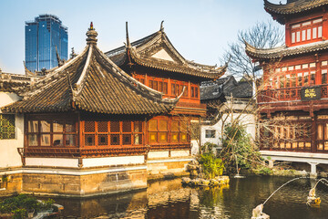 view of chinese architecture in Yu Garden in Shanghai, China