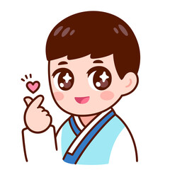 Cute Korean boy making finger heart gesture