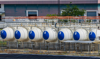 Storage tank of gas LPG in the horizontal white tank's